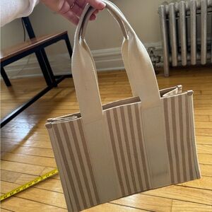 Elegant Cream and Tan Striped Tote Bag
